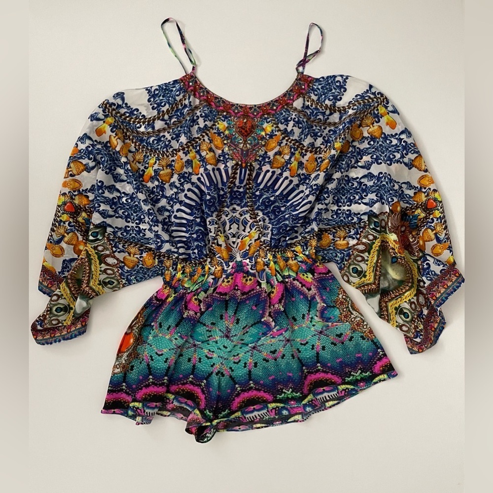 Camilla Drop Shoulder Playsuit Lucky Charms Crystal embellished romper silk - Picture 7 of 14